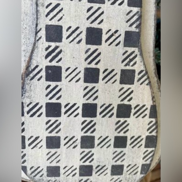 *Layered Wood Buffalo Plaid Pumpkin Ornament Cream and Black - Picture 2 of 6